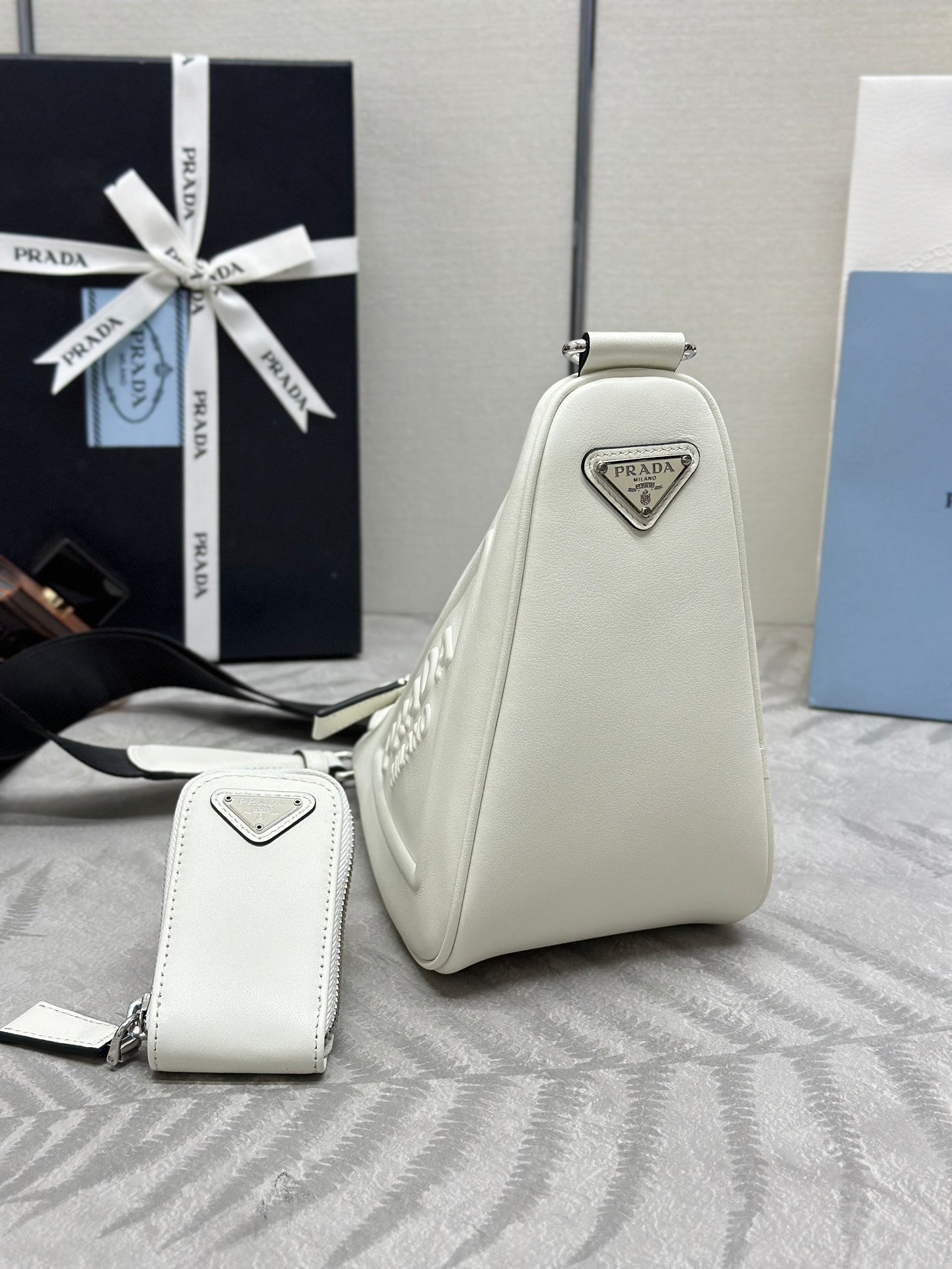 White Saffiano Triangle Women Bag
