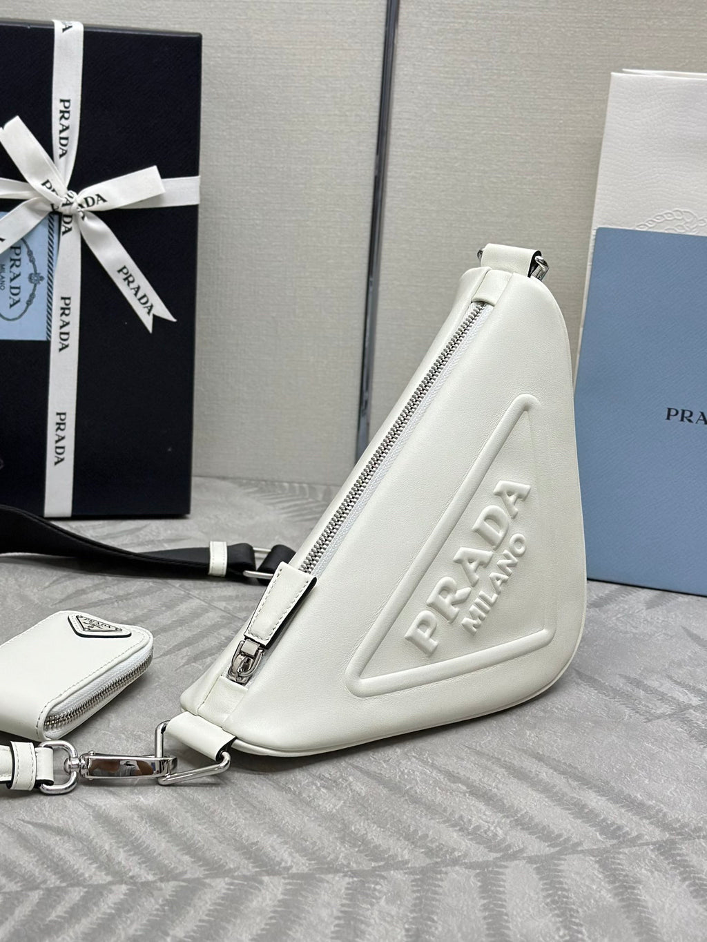 White Saffiano Triangle Women Bag