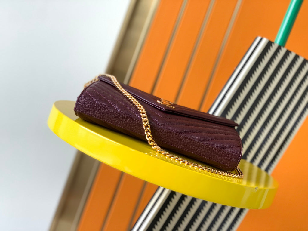 Burgundy Envelope Chain Women Bag