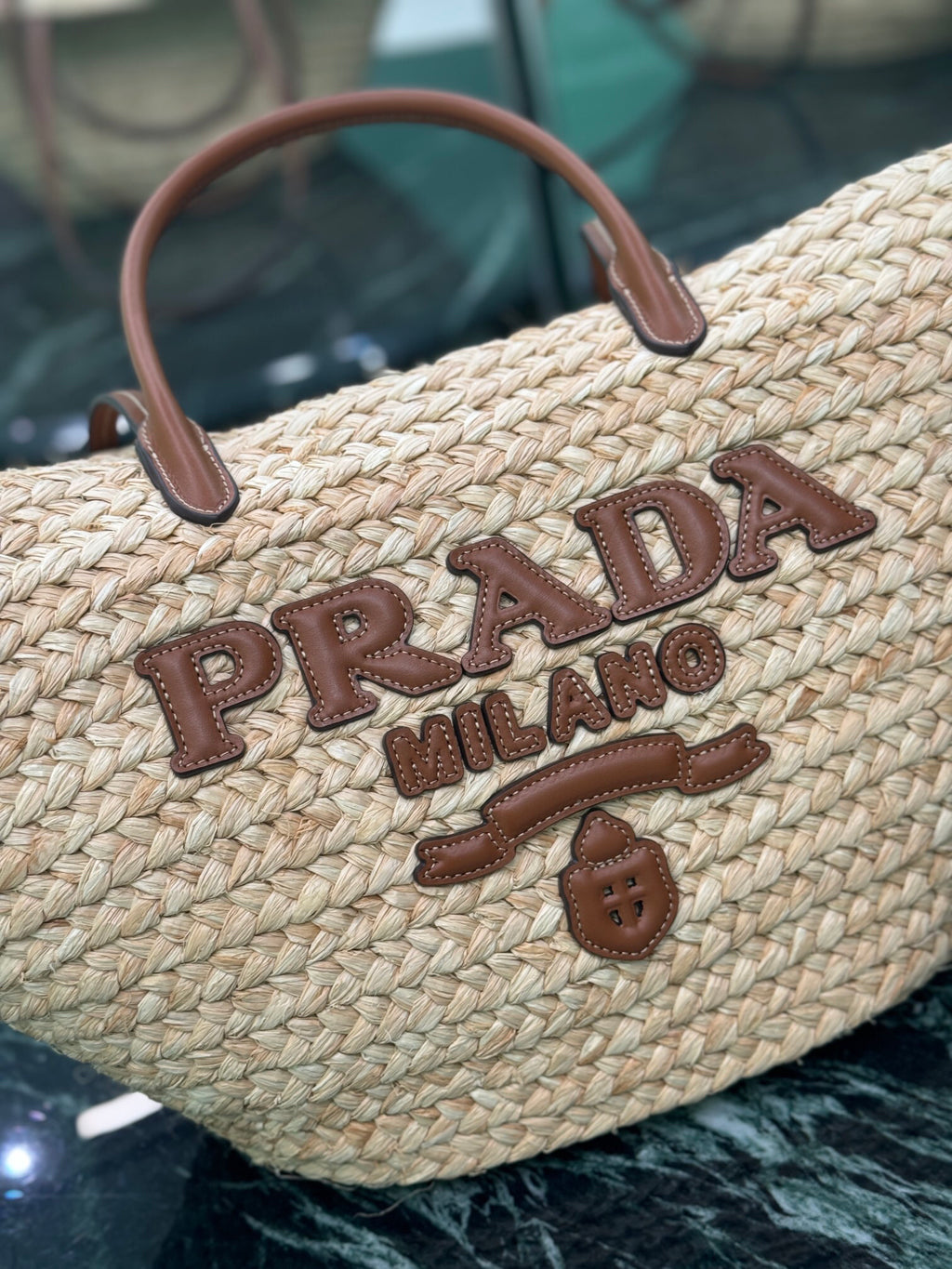 Raffia and Leather Tote Women Bag