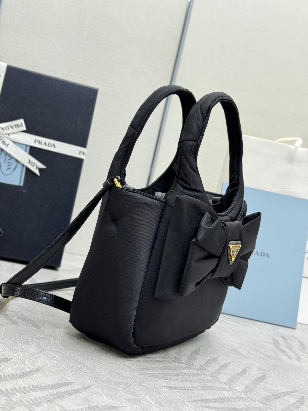 Black Padded Re-Nylon Women Bag