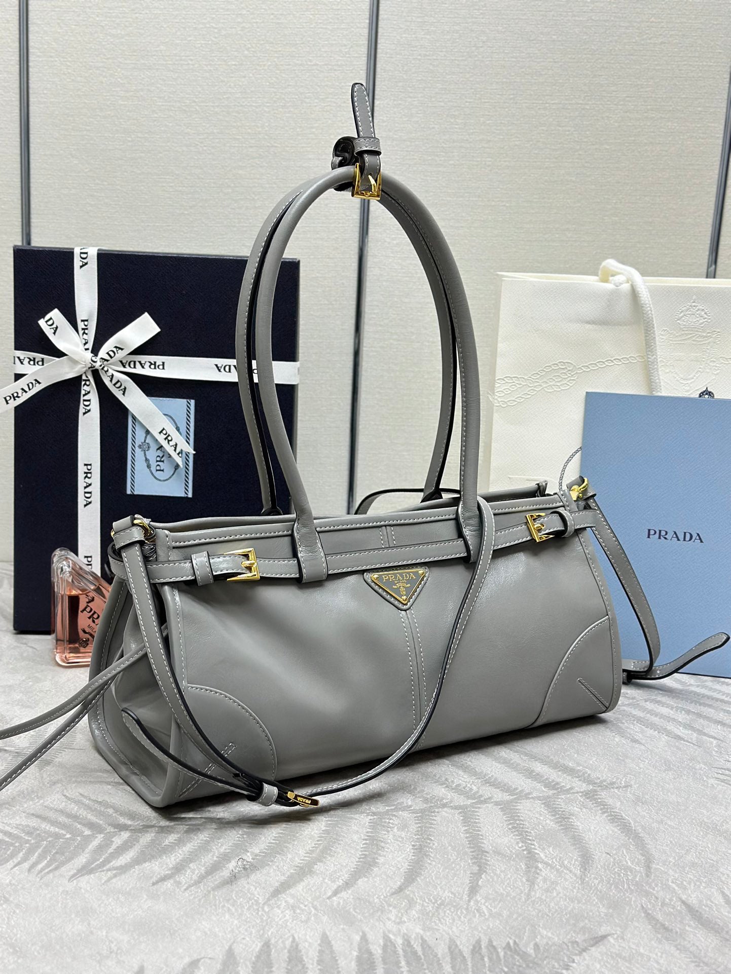 Grey Naplak Patent Women Bag