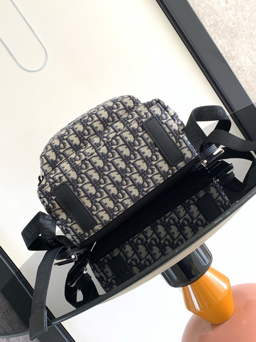 Beige and Black Oblique Men Bagpack