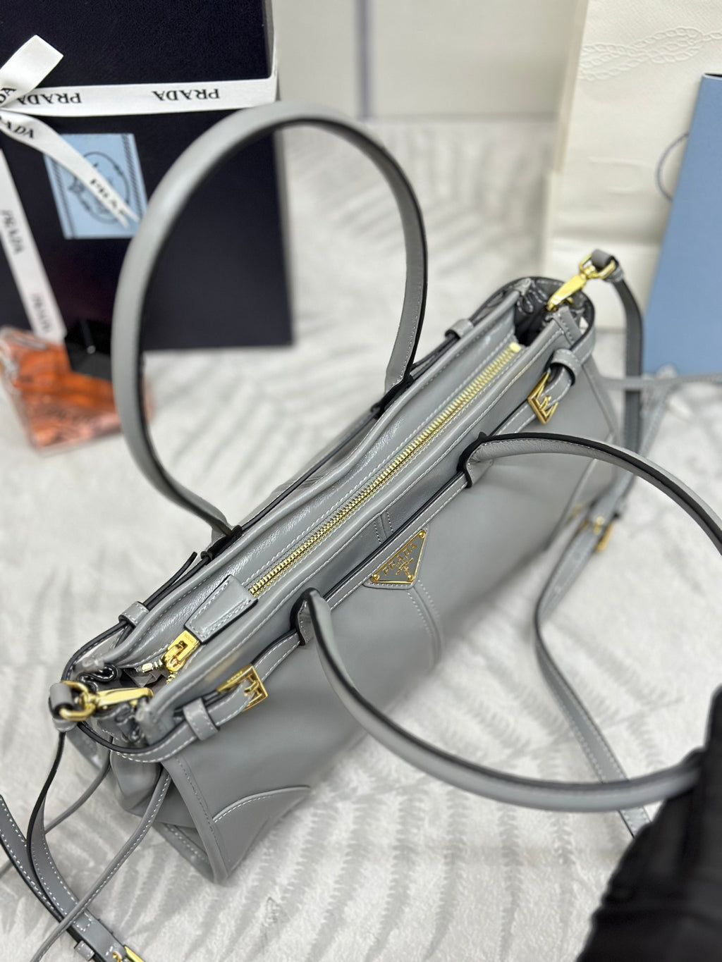 Grey Naplak Patent Women Bag