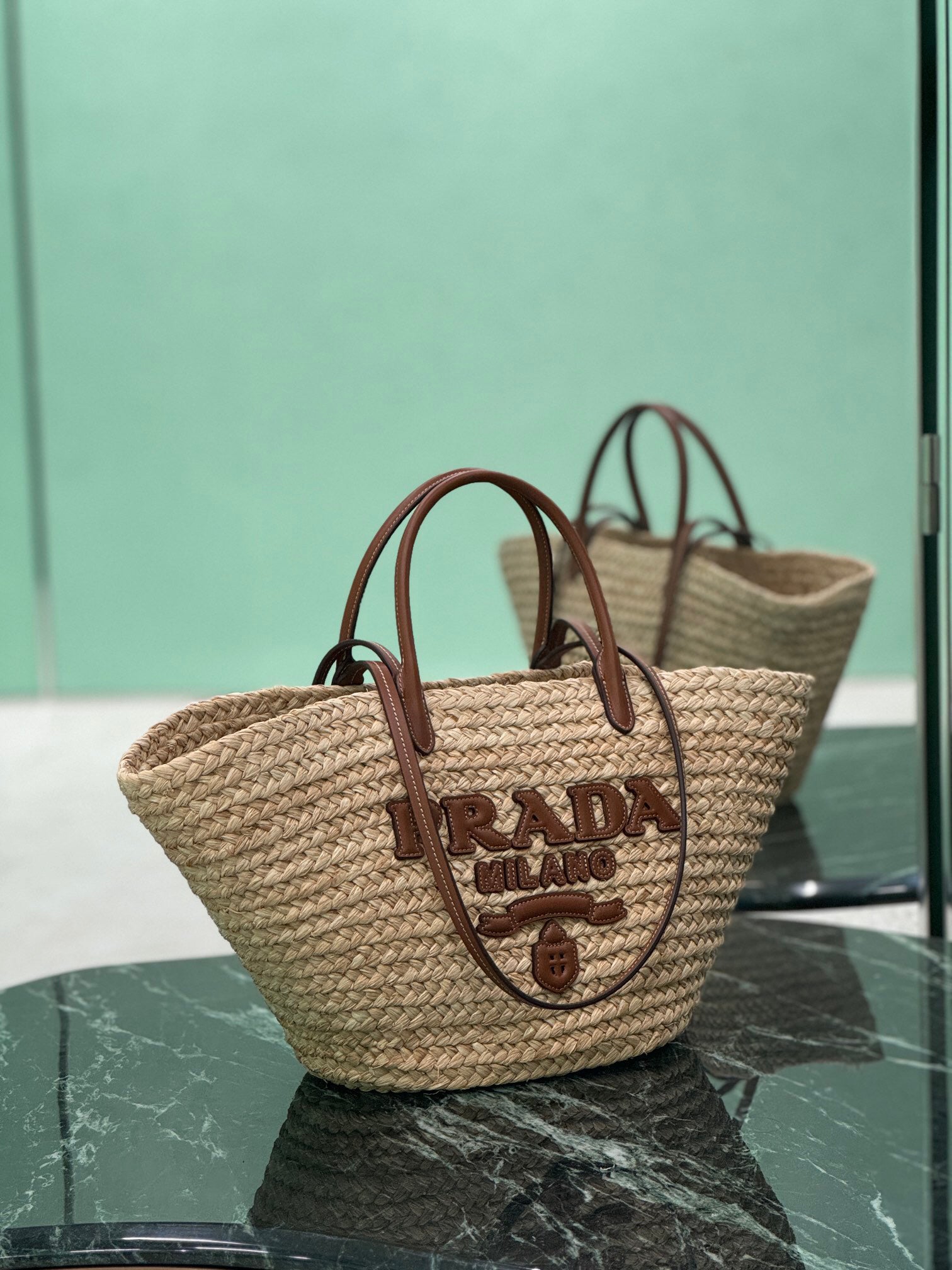 Raffia and Leather Tote Women Bag