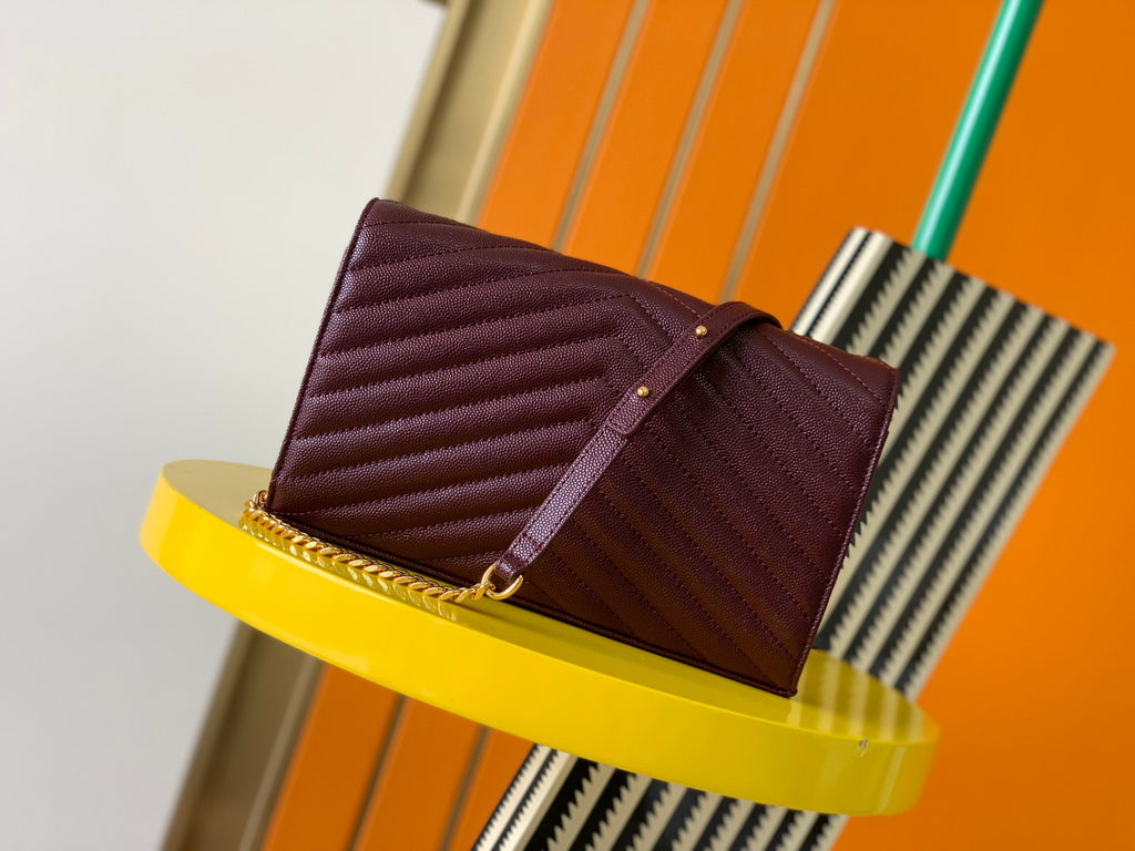 Burgundy Envelope Chain Women Bag