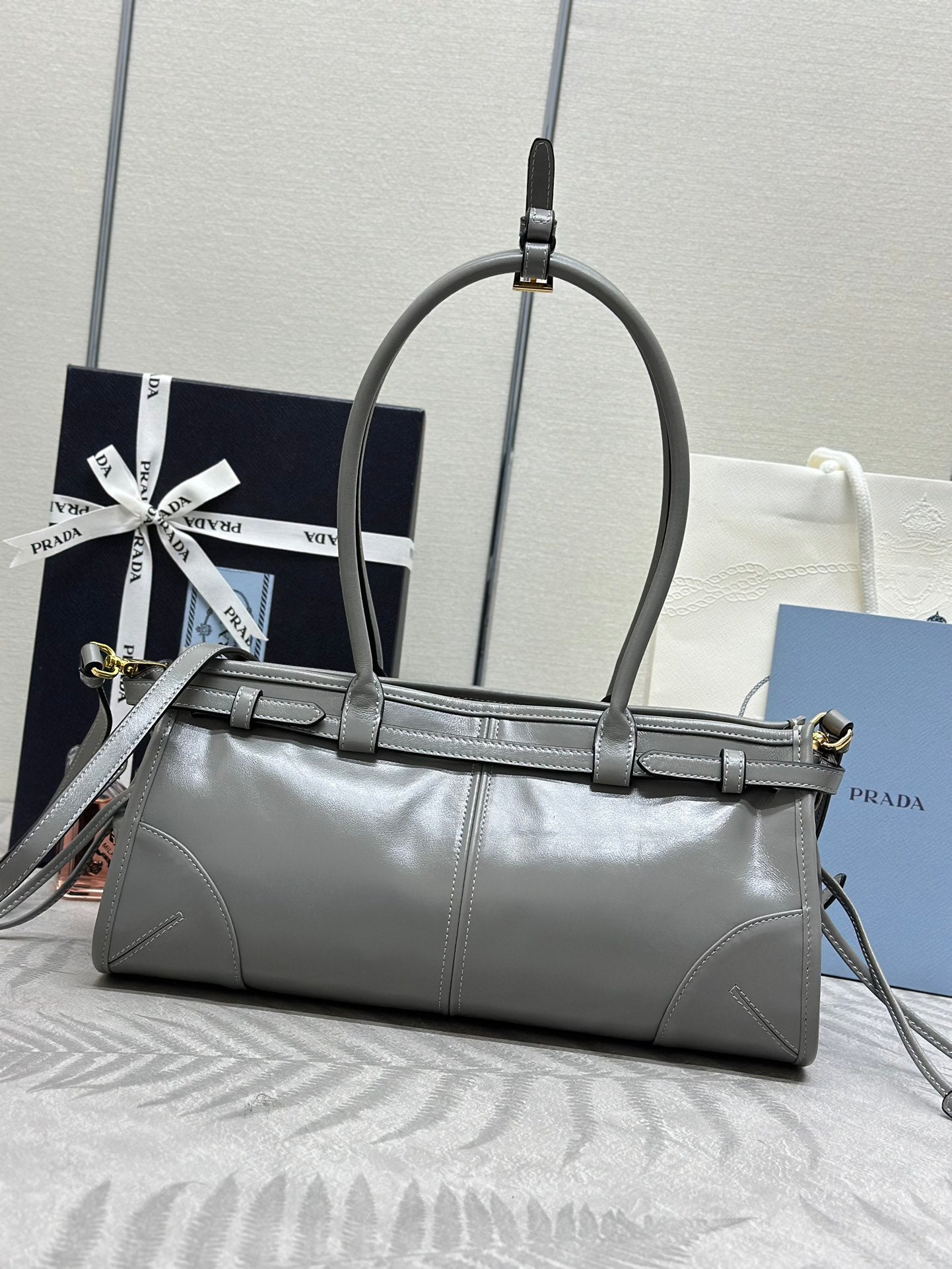 Grey Naplak Patent Women Bag