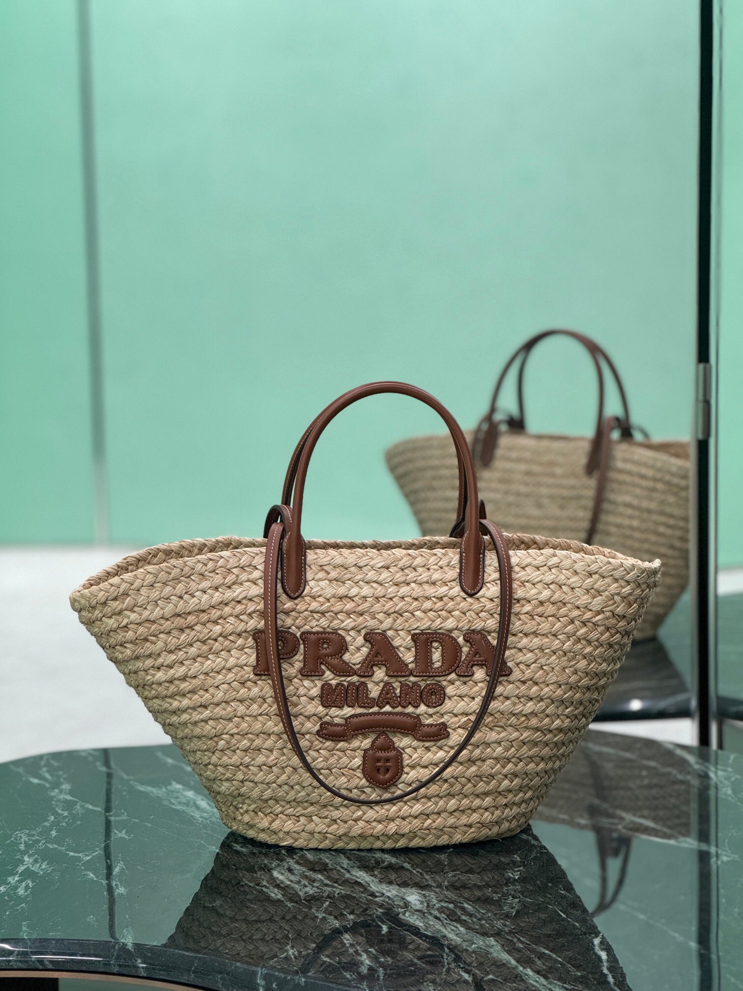 Raffia and Leather Tote Women Bag