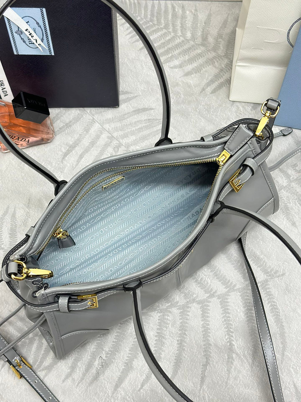 Grey Naplak Patent Women Bag