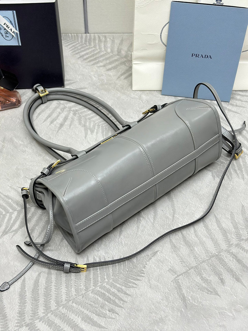 Grey Naplak Patent Women Bag