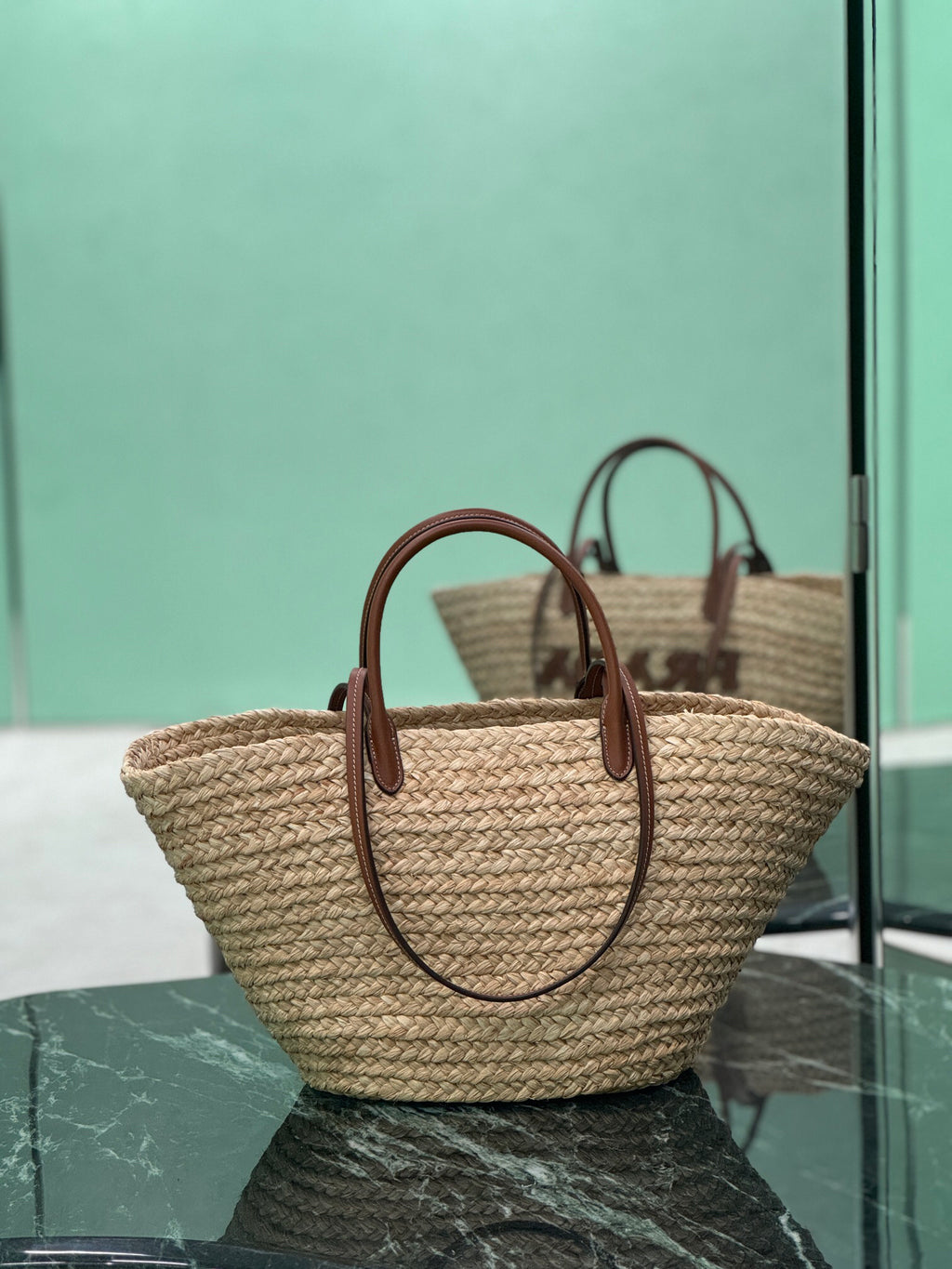 Raffia and Leather Tote Women Bag
