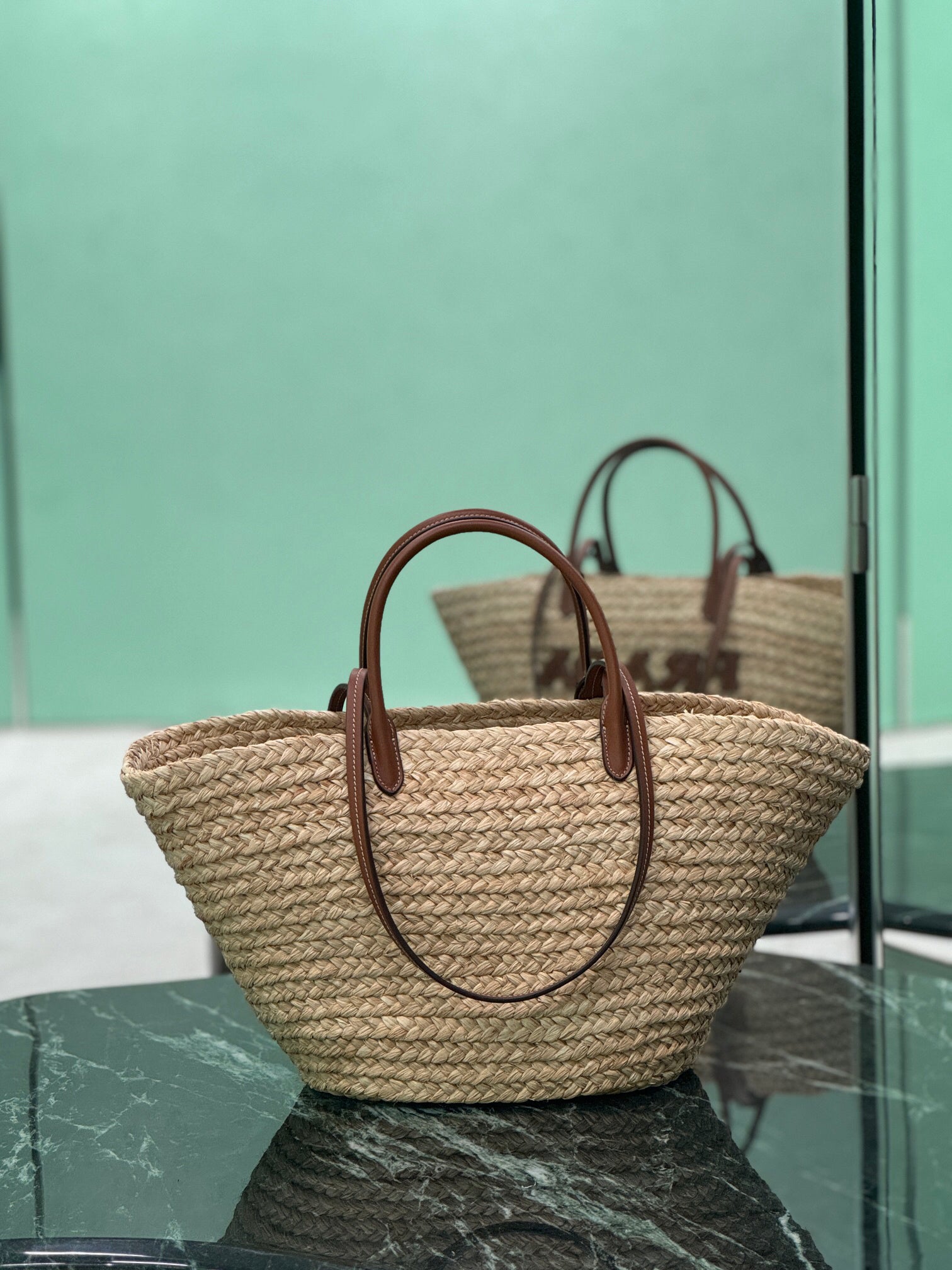 Raffia and Leather Tote Women Bag